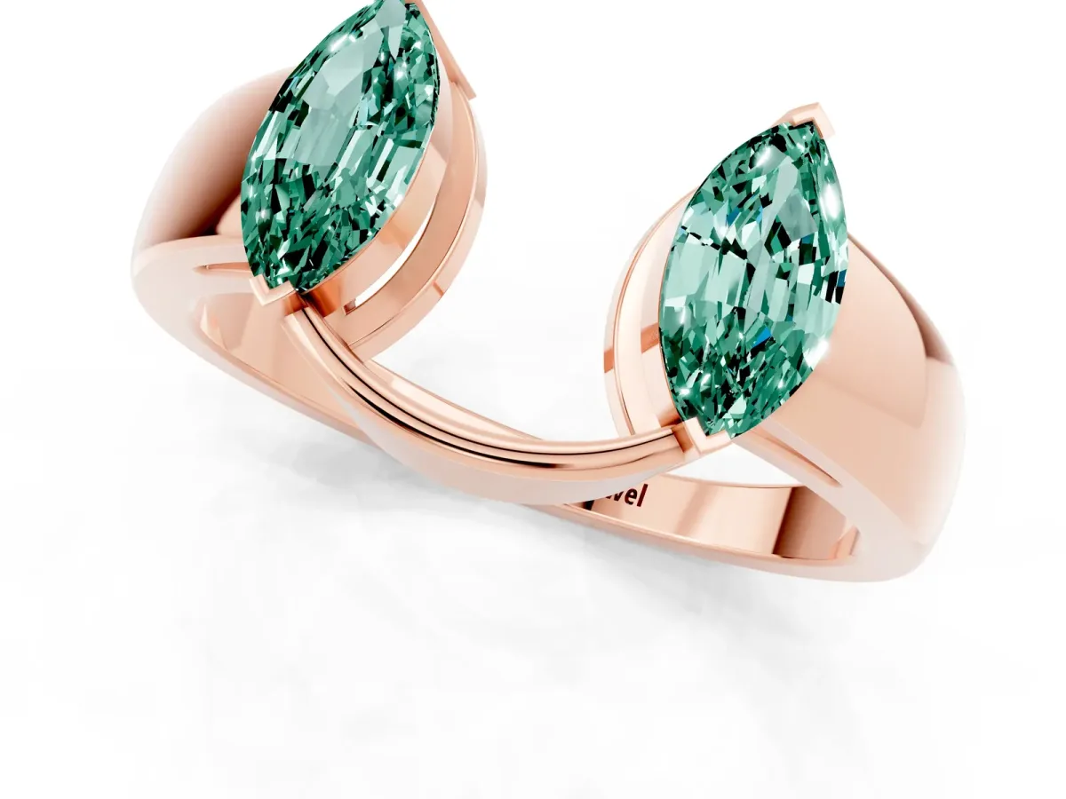 Marquise Green Sapphire Open Band Ring with Tension Setting Rose gold