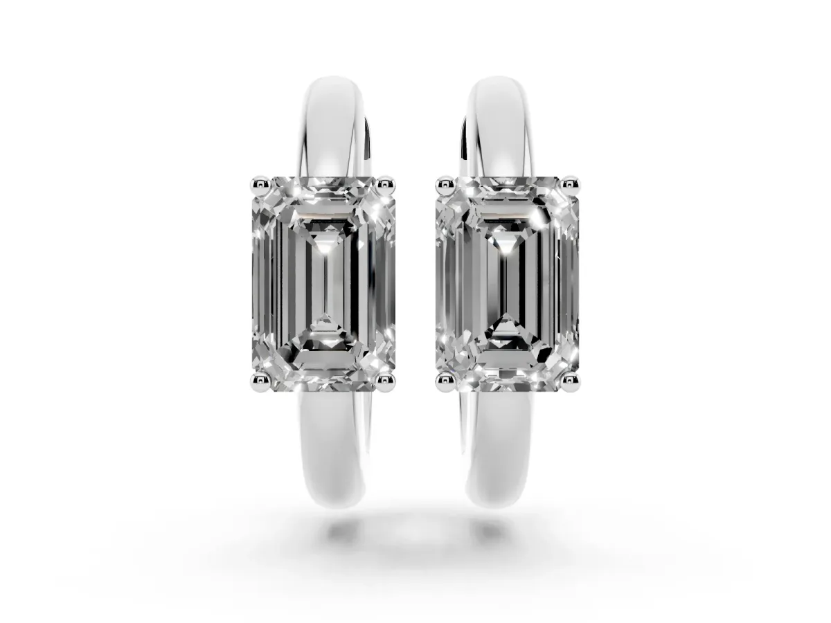 Emerald Diamond Solitaire Huggie Hoop Earrings Platinum