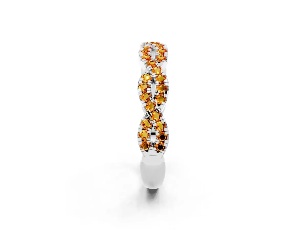 Round Citrine Twisted Eternity Band with Pavé and Shared Prong Setting Platinum