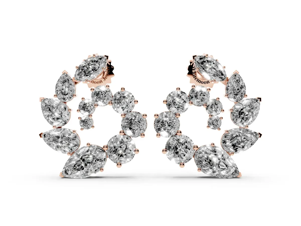 Marquise, Pear and Round Diamond Graduated Cluster Stud Earrings Rose gold