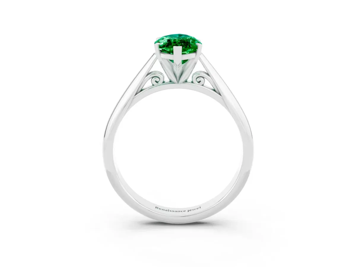 Marquise Cut Emerald Solitaire Engagement Ring with Cathedral Setting and Four-Prong Mount White gold