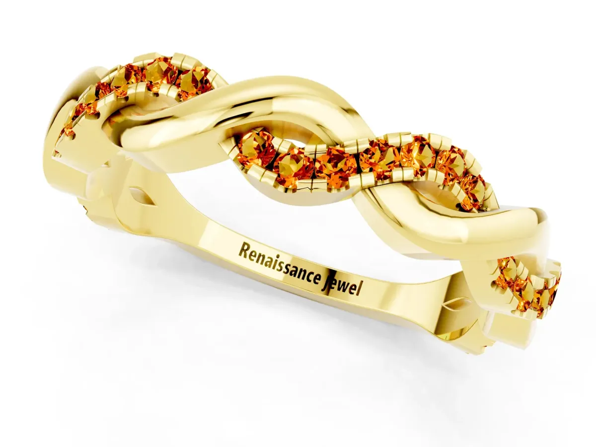 Pavé Round Citrine Twist Eternity Band with Shared Prong Setting Yellow gold