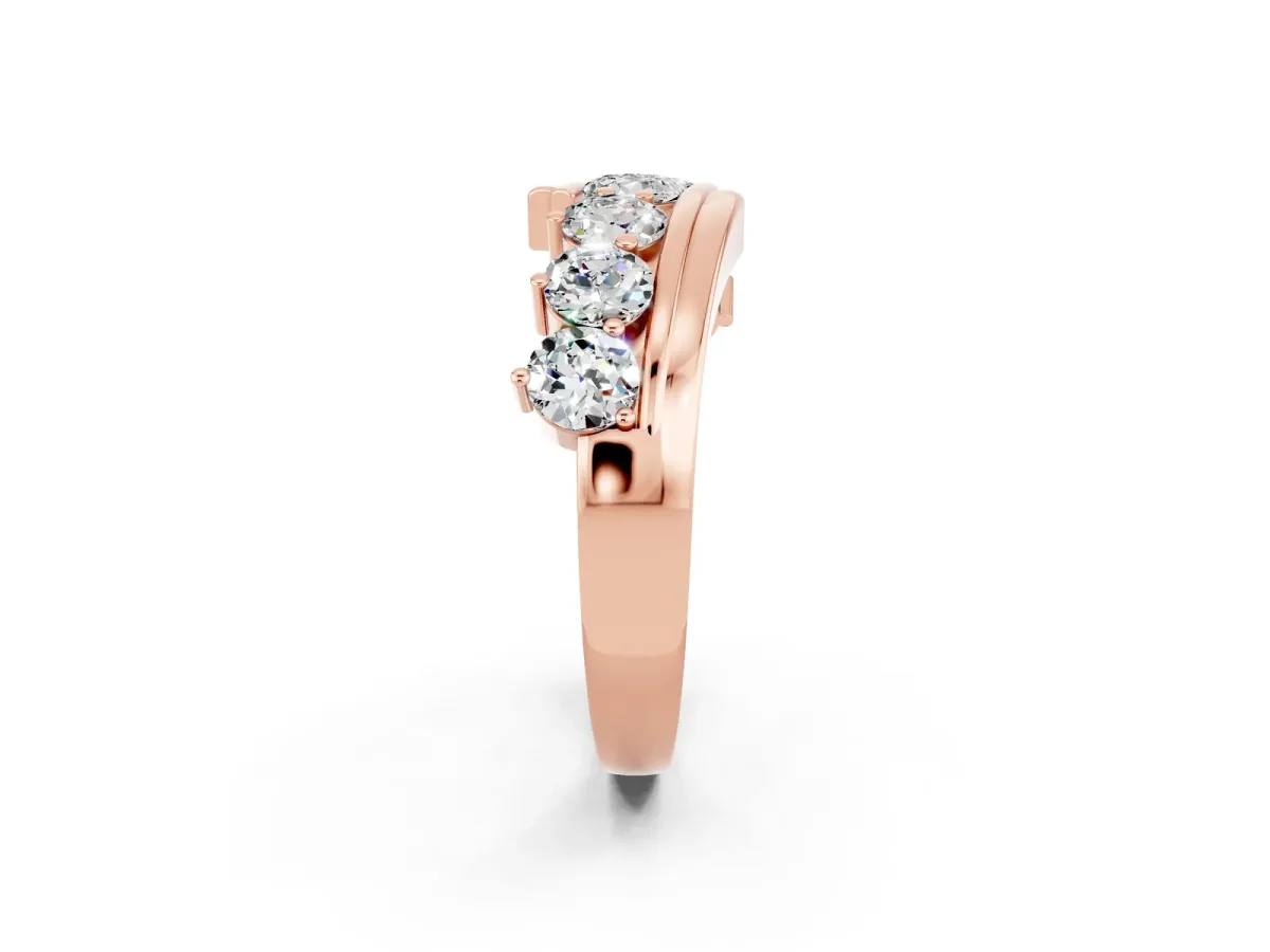 Round Moissanite Wave Band with Channel and Shared Prong Setting Rose gold