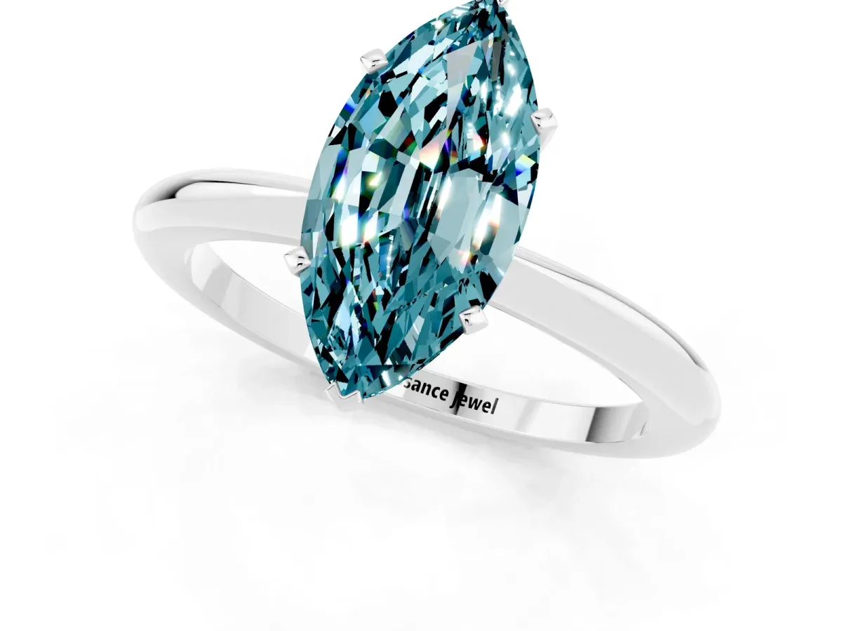 Marquise Cut Blue Topaz Solitaire Ring with Six-Prong Setting and Classic Band Silver