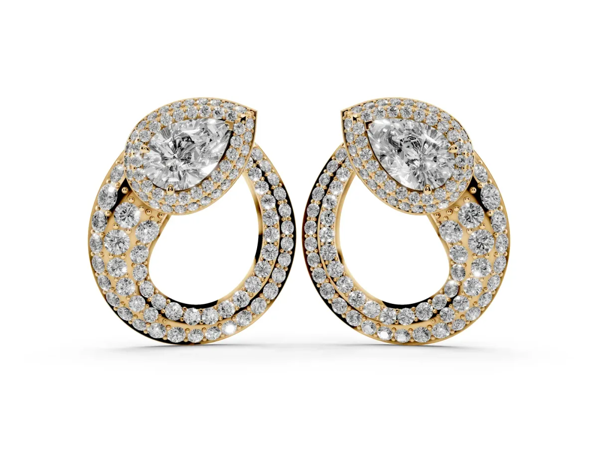Pear Diamond Open Teardrop Stud Earrings Yellow gold
