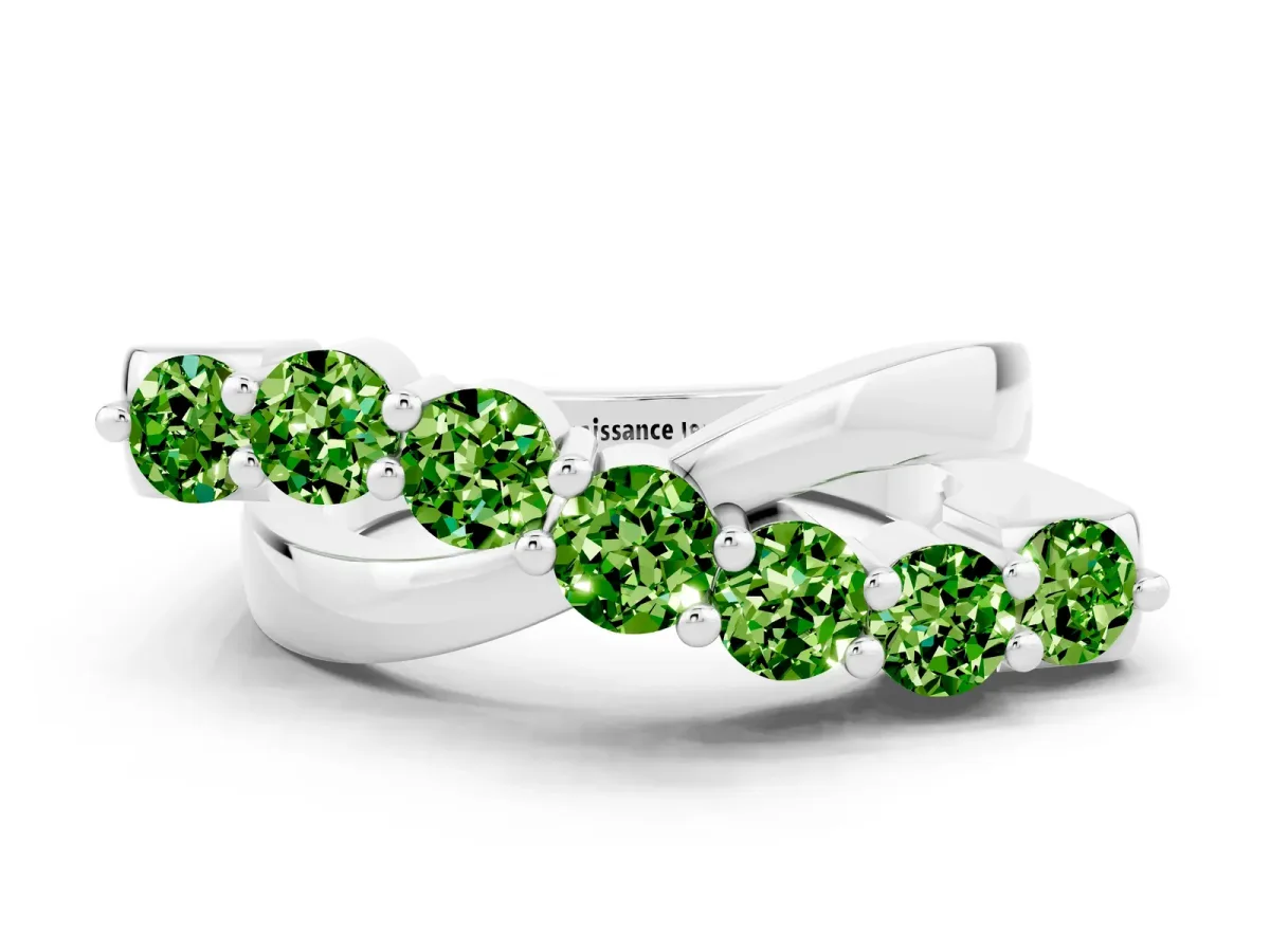 Round Peridot Prong-Set Crossover Band White gold
