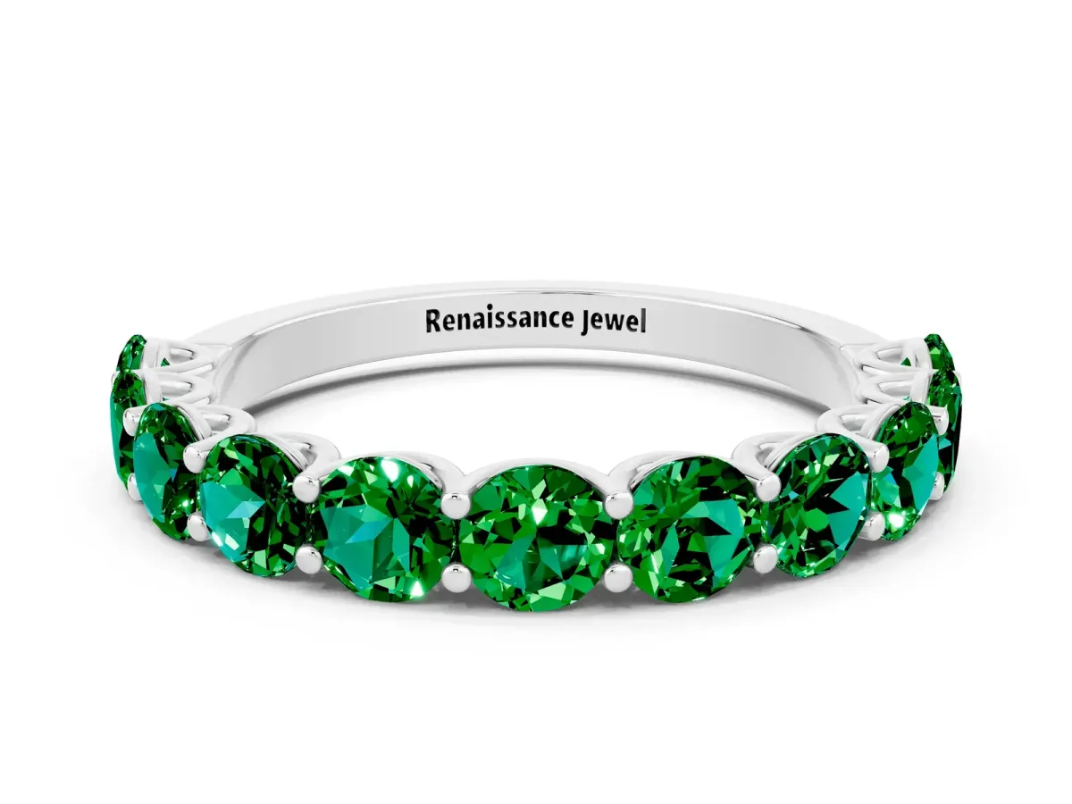 Round Emerald Shared Prong Eternity Band White gold