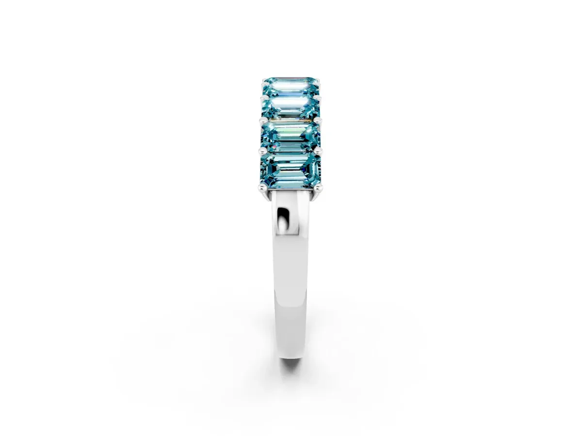 Emerald Cut Blue Topaz Prong-Set Eternity Band Silver