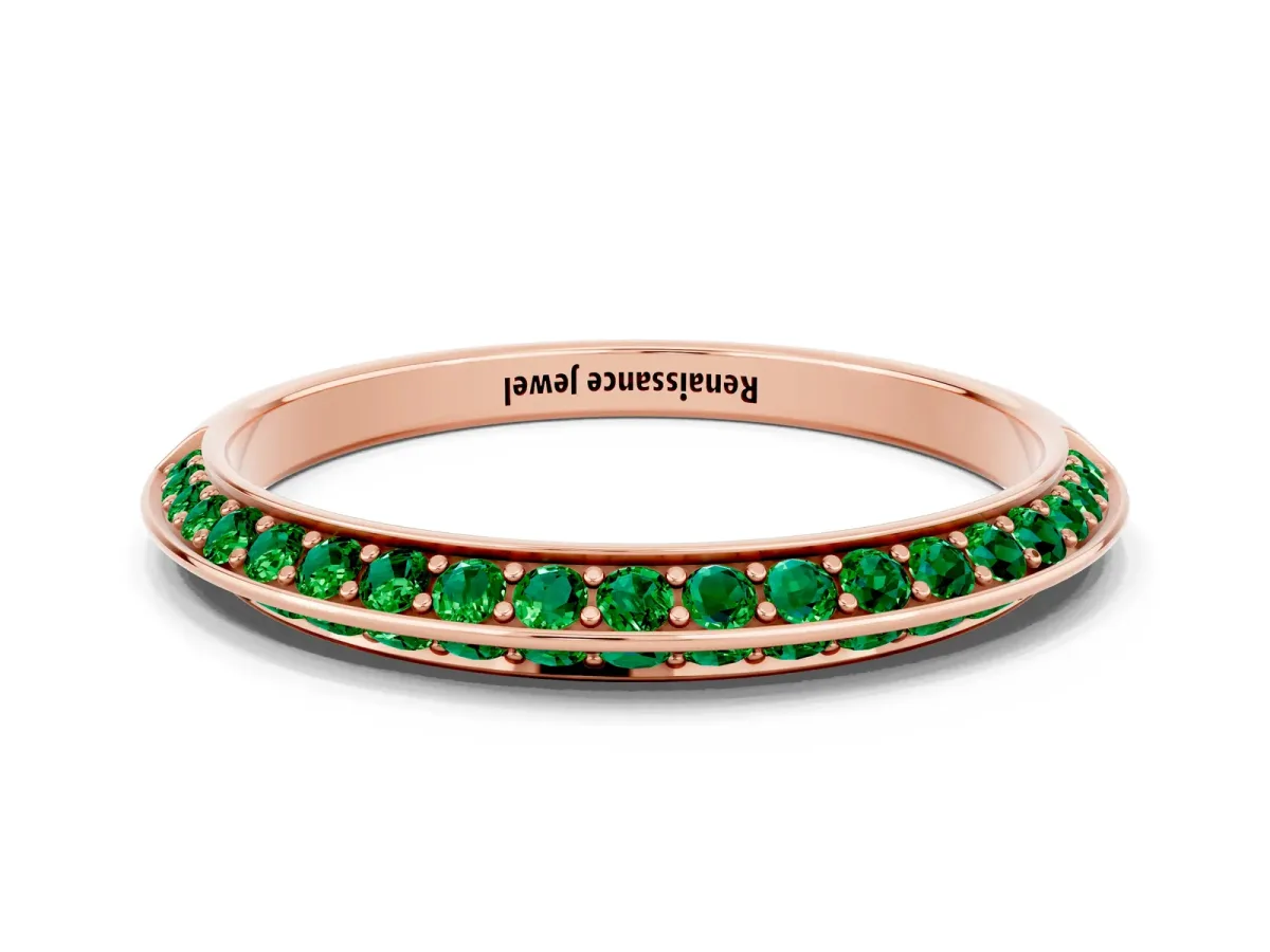 Double Row Pavé Round Emerald Eternity Band with Channel Setting Rose gold