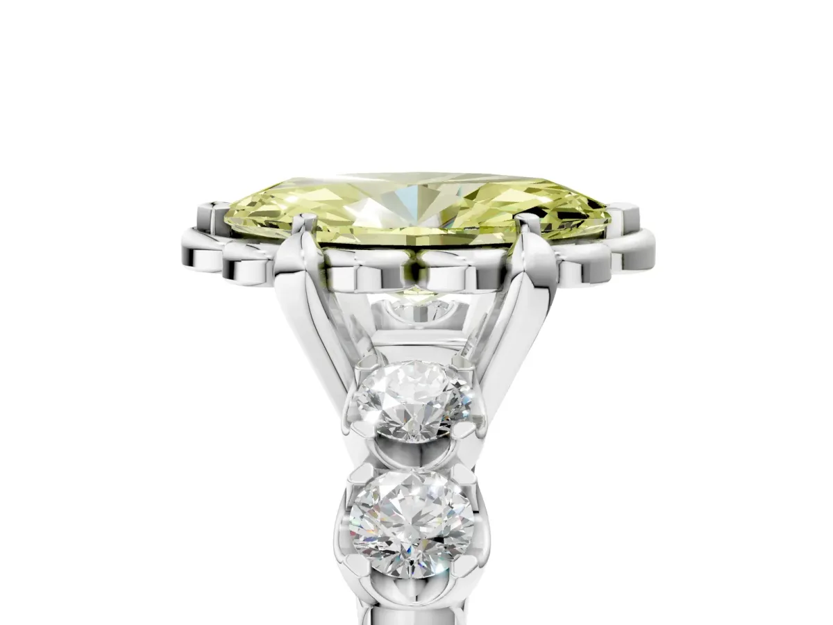 Fancy Yellow Marquise Cut Cut Diamond Floral Halo Engagement Ring with Shared Prong Setting Silver