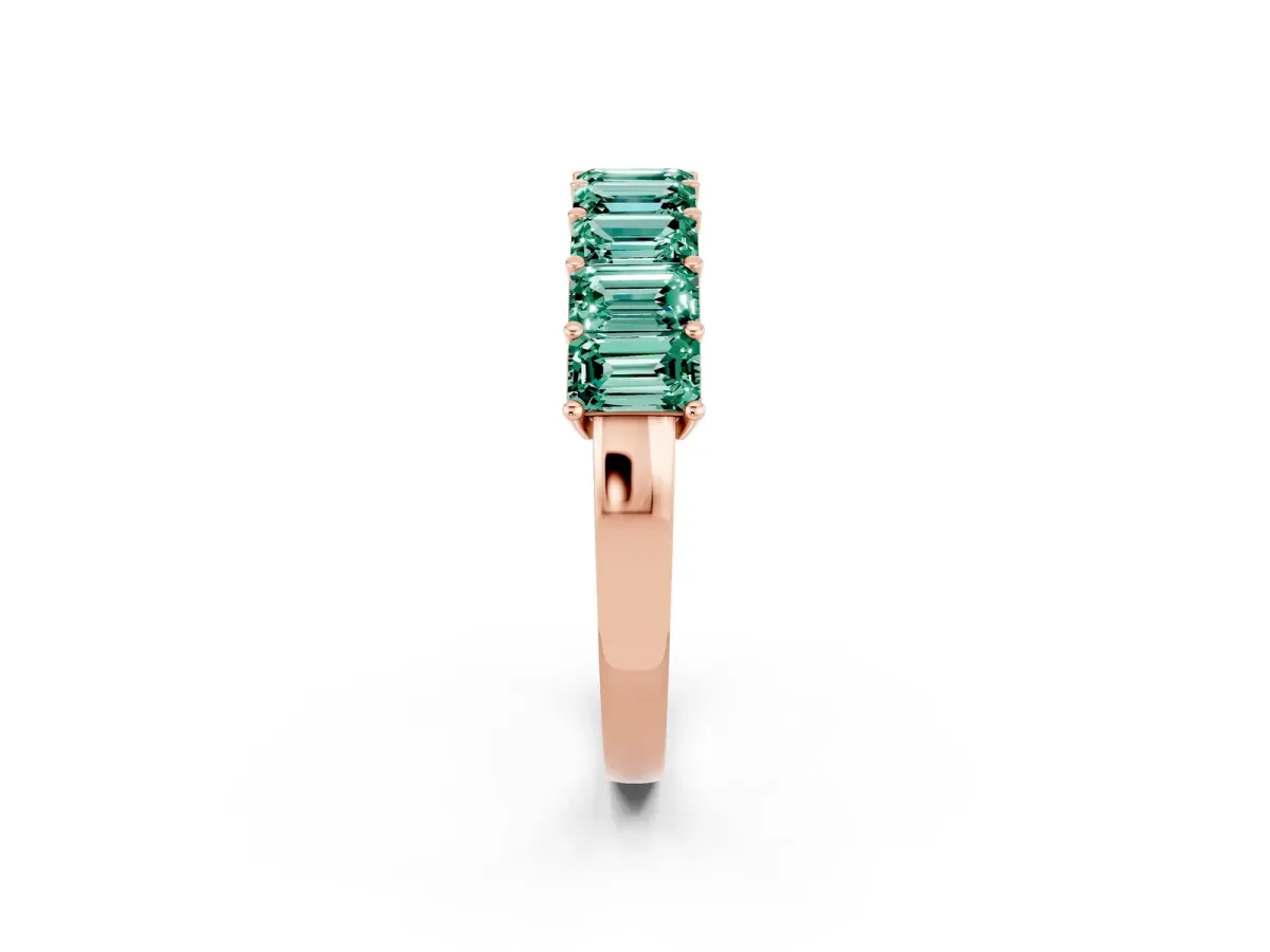 Emerald Cut Green Sapphire Prong-Set Eternity Band Rose gold