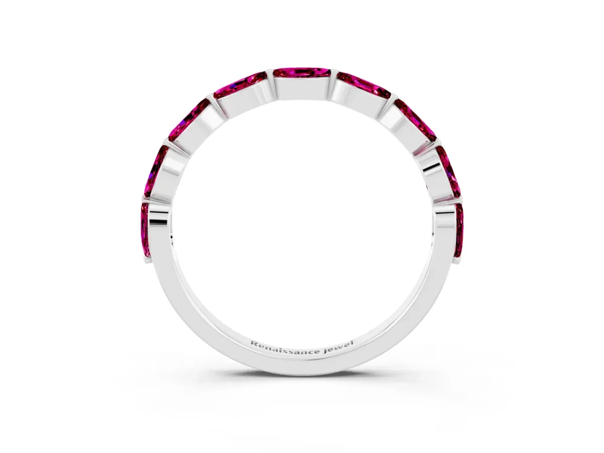 Marquise Garnet Half Eternity Band with Prong Setting White gold