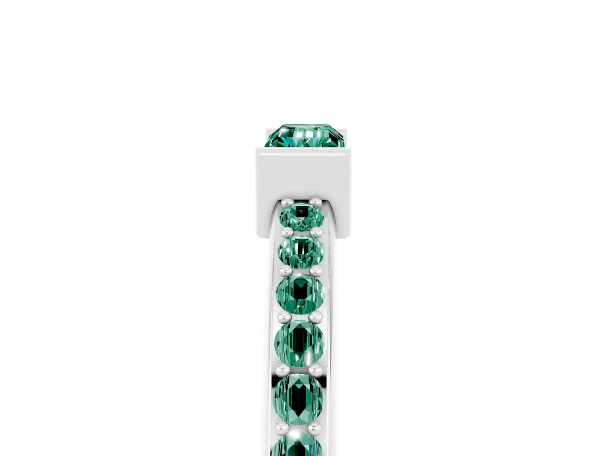 Baguette Green Sapphire Pavé Band with Bar Setting Platinum