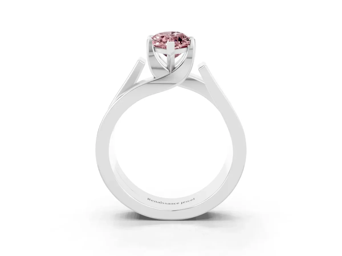 Modern Tension Set Marquise Cut Morganite Solitaire Wide Band Ring Silver