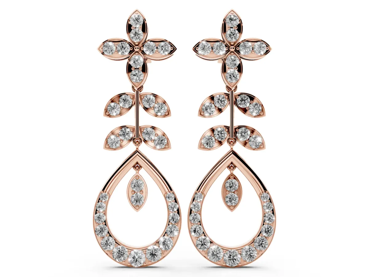 Marquise and Round Diamond Sparkling Dewdrop Drop Earrings Rose gold