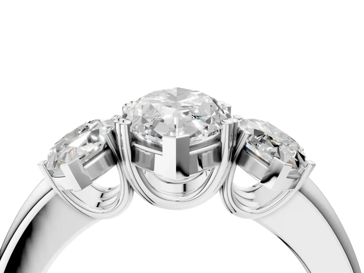 Three-Stone Emerald Cut Cut Diamond Ring with Channel Set Band and Four-Prong Setting Silver