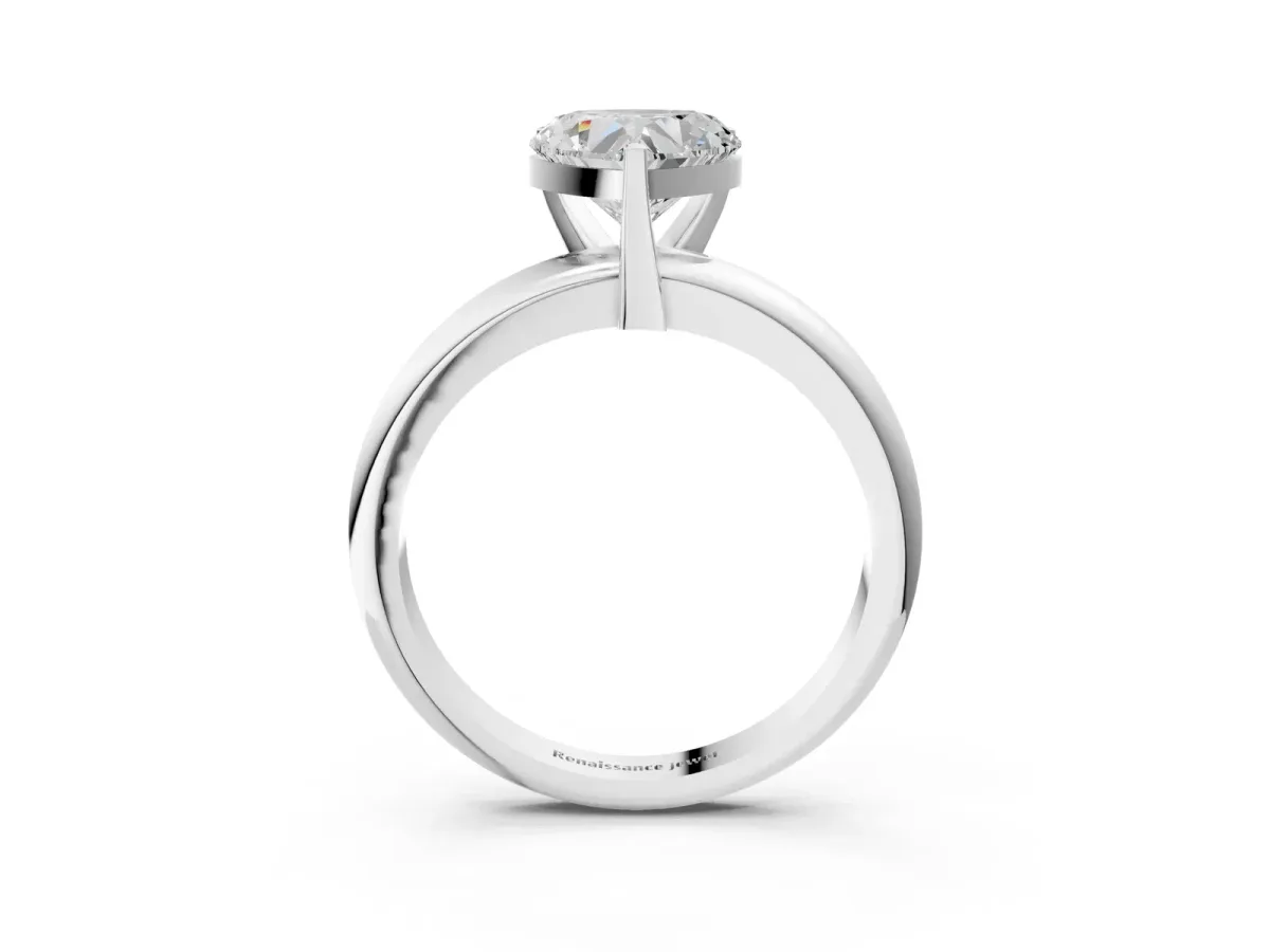 Heart Cut Diamond Solitaire Engagement Ring with Round Band and Four-Prong Setting Silver