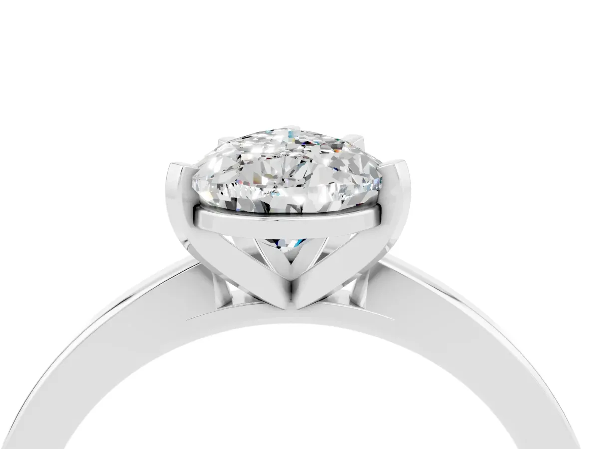 Pear Cut Moissanite Solitaire Engagement Ring with Classic Band and Four-Prong Setting Silver