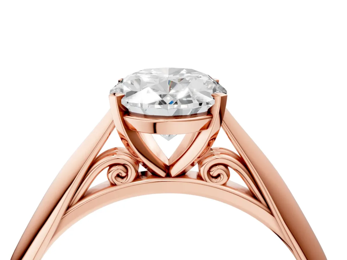 Oval Cut Diamond Solitaire Engagement Ring with Cathedral Setting and Four-Prong Mount Rose gold