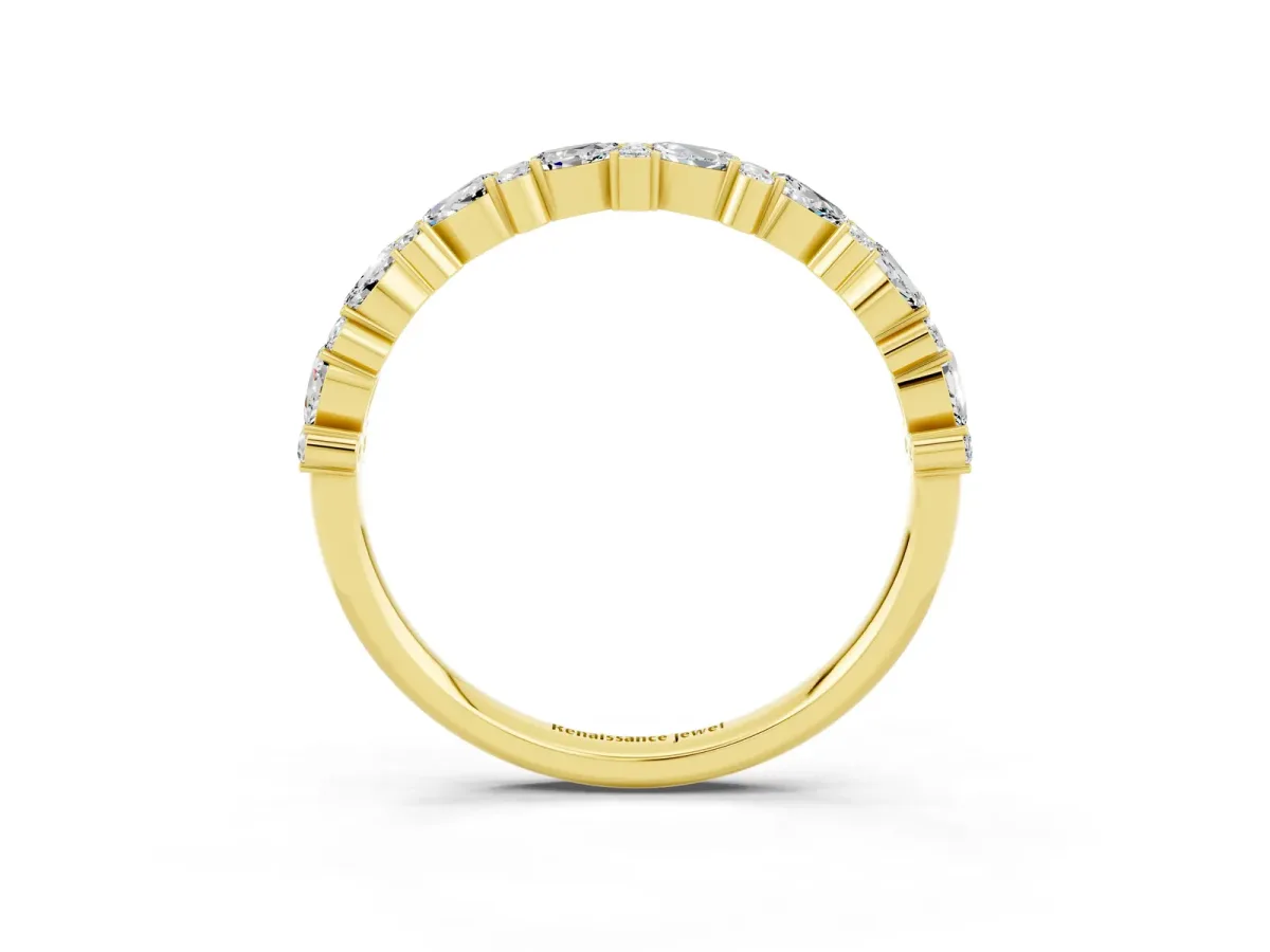 Pear and Round Moissanite Wedding Band Yellow gold