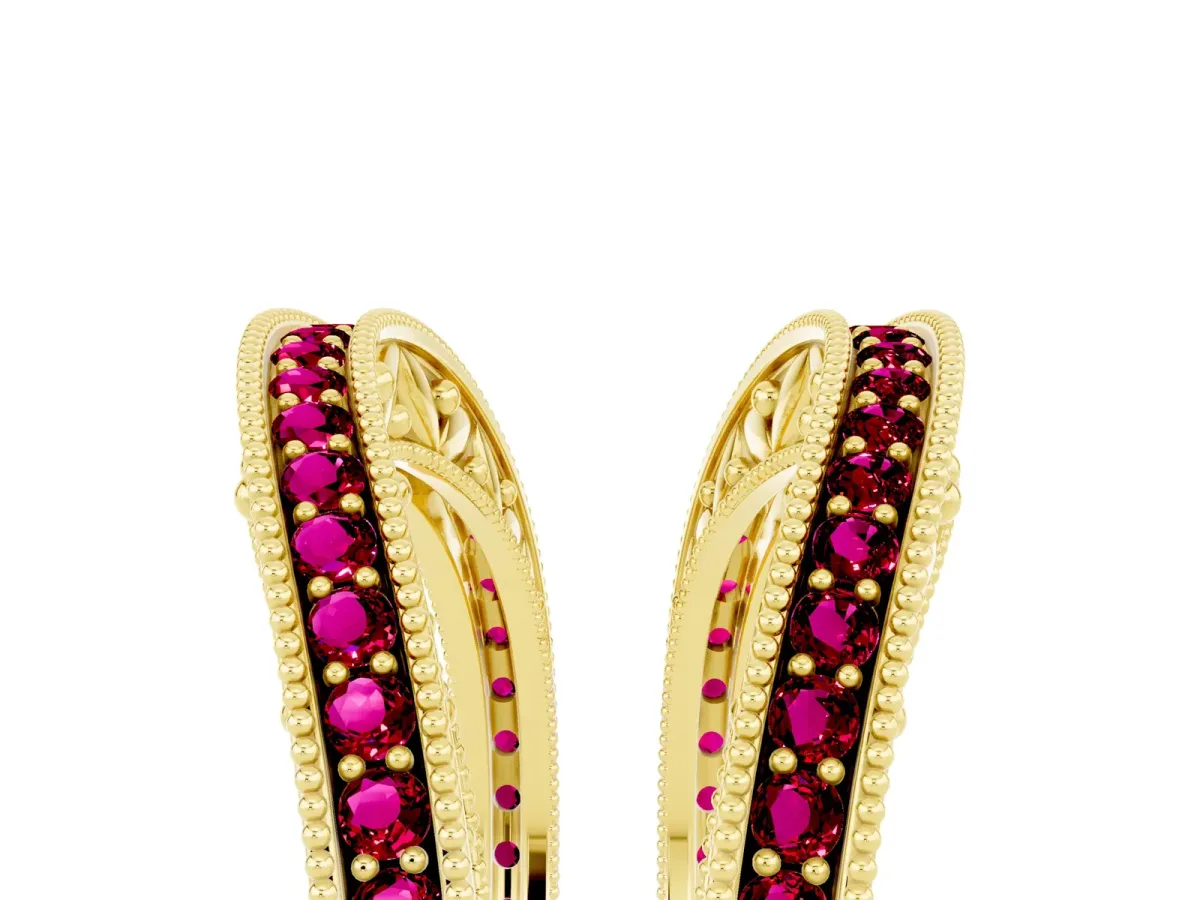 Round Garnet Milgrain Eternity Band with Channel Setting Yellow gold
