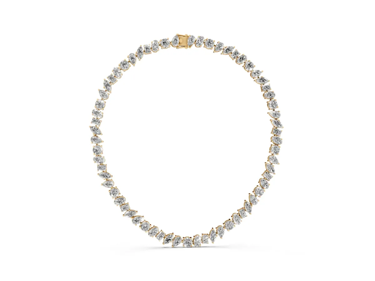 Mixed Shape Diamond Tennis Necklace Yellow gold