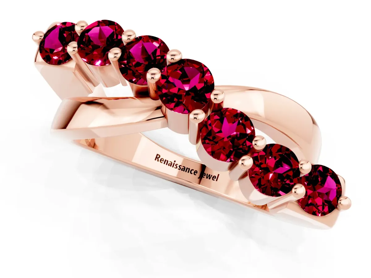Round Garnet Prong-Set Crossover Band Rose gold