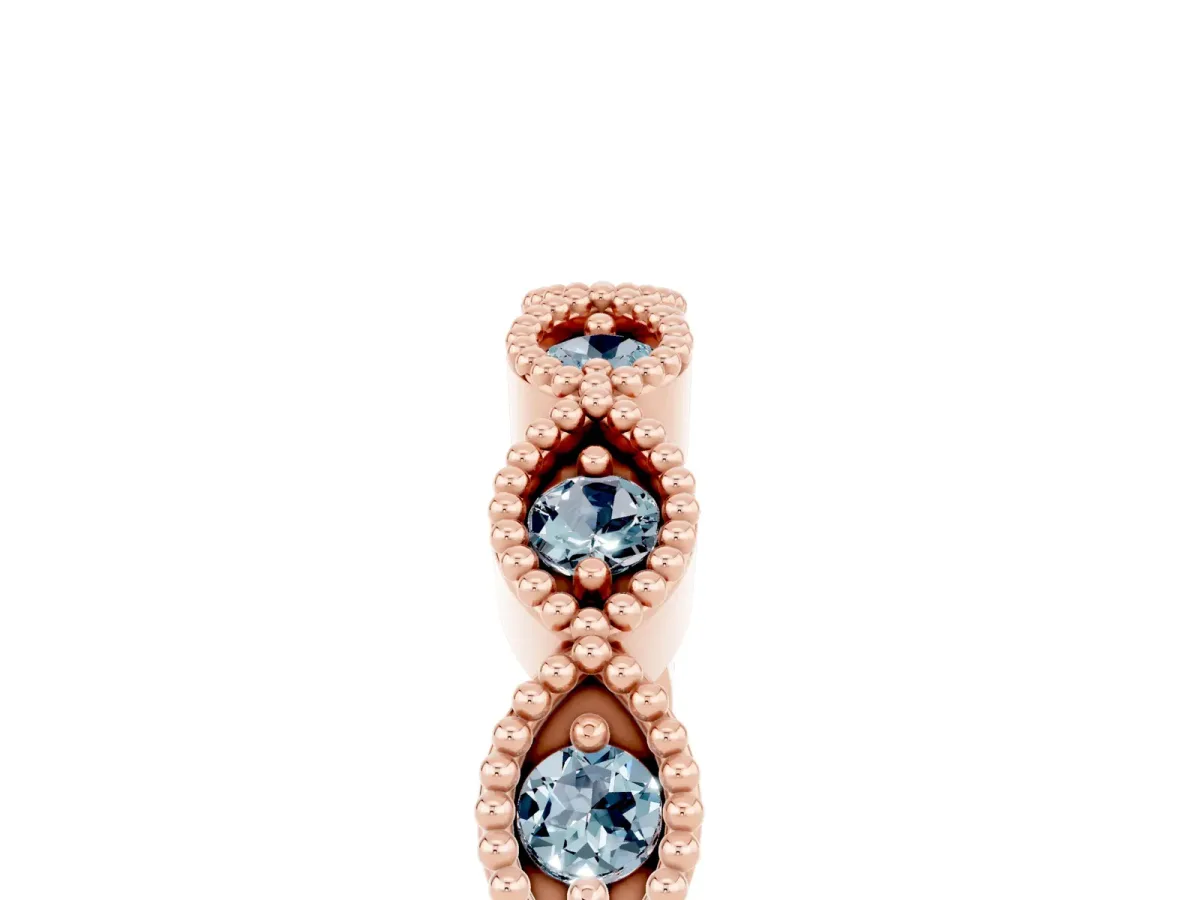 Milgrain Marquise Aquamarine Half Eternity Band with Bezel Setting Rose gold