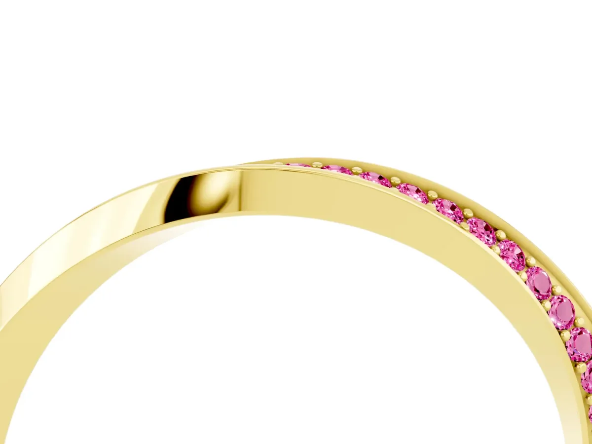 Pavé Round Pink Sapphire Twist Band Yellow gold