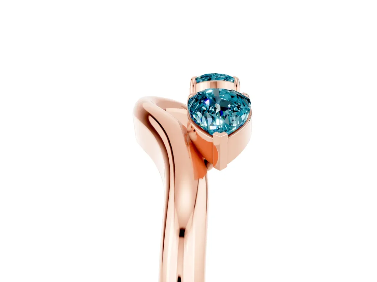 Pear Cut Blue Topaz Two-Stone Open Band Ring with Prong Setting Rose gold