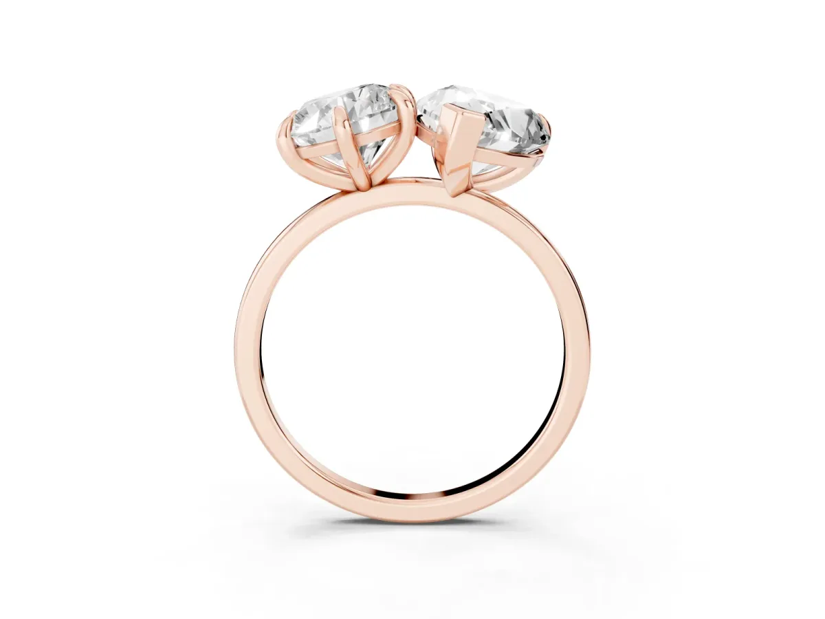 Round and Pear Toi Moi Ring with Prong Setting and Plain Band Rose gold