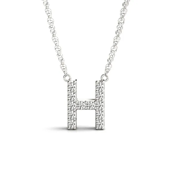 Pavé Round Diamond Letter H Initial Pendant Silver