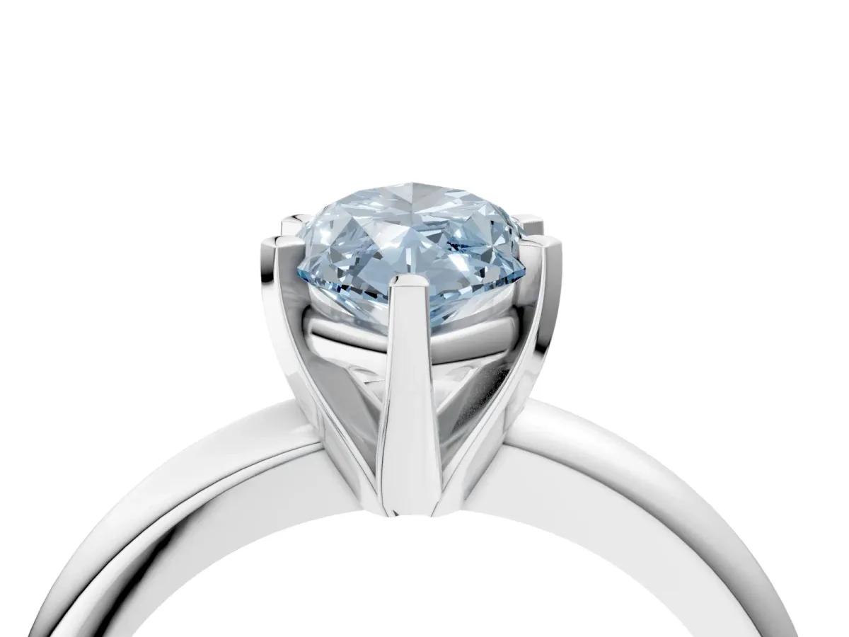 Fancy Blue Marquise Cut Diamond Solitaire Engagement Ring with Round Band and Four-Prong Setting Silver