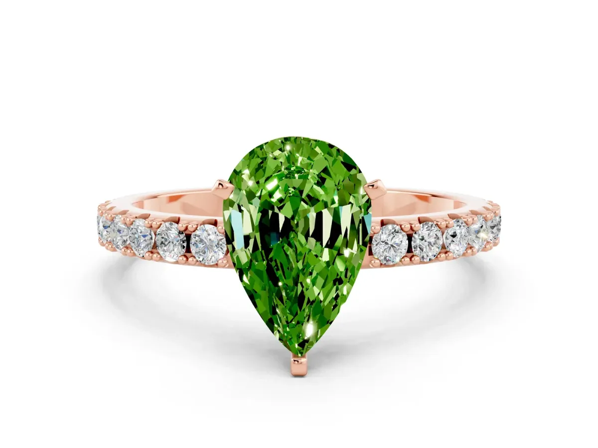 Pear Cut Peridot Solitaire Pavé Band with Four-Prong Setting Rose gold