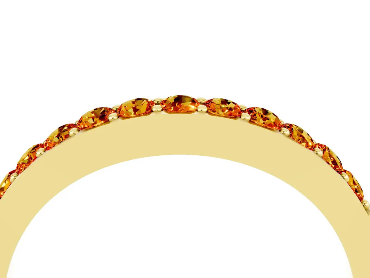 Round Citrine Curved Wedding Band with Channel Setting Yellow gold