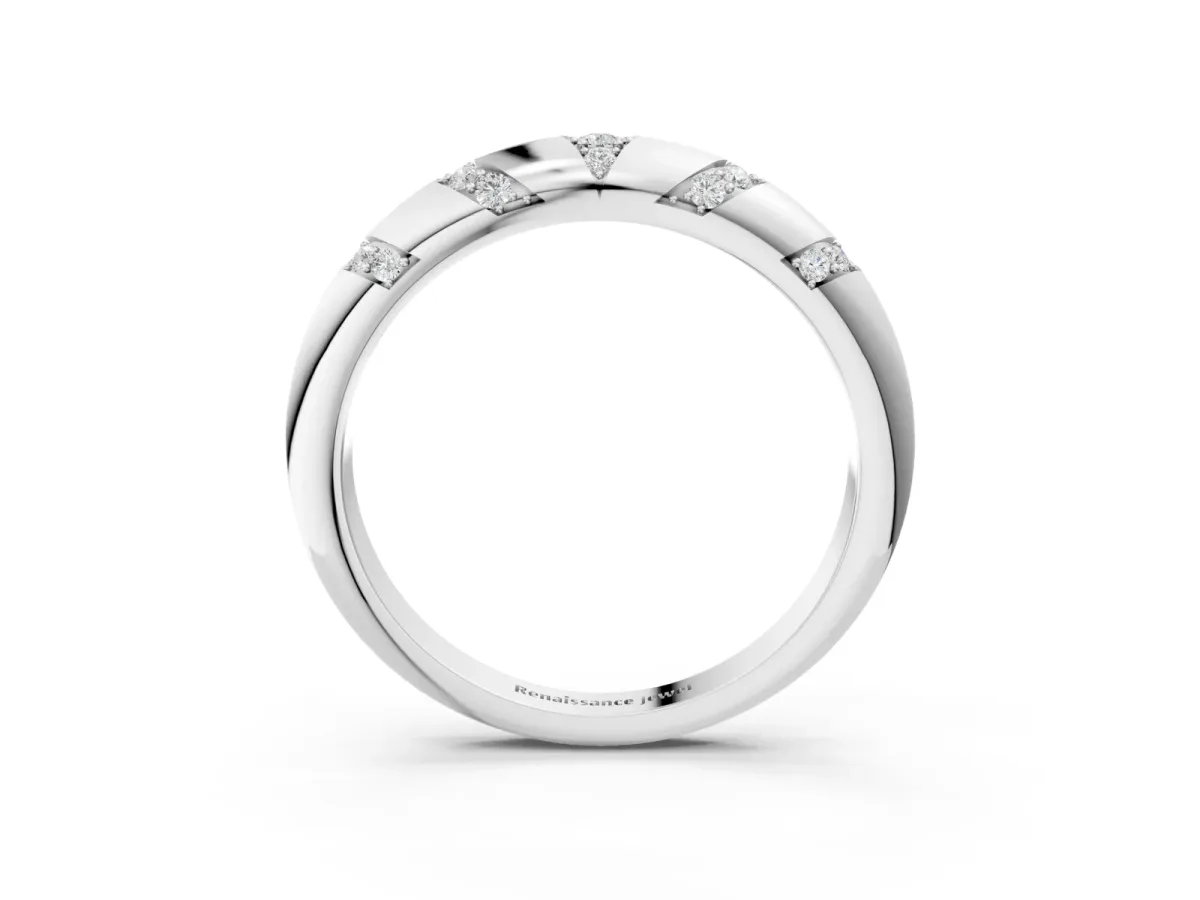Round Diamond Channel Set Curved Band with Bezel Setting White gold