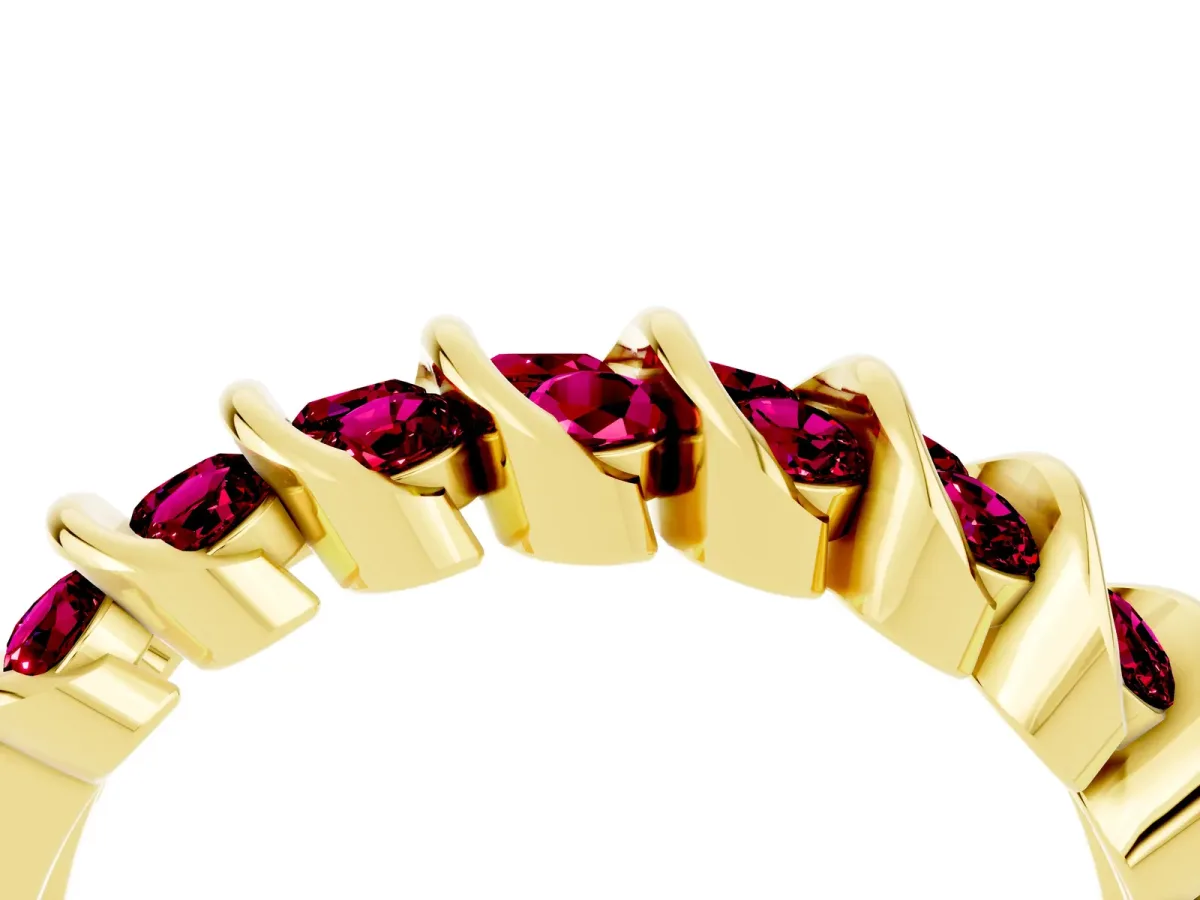 Channel Set Round Garnet Multi-Row Band Yellow gold
