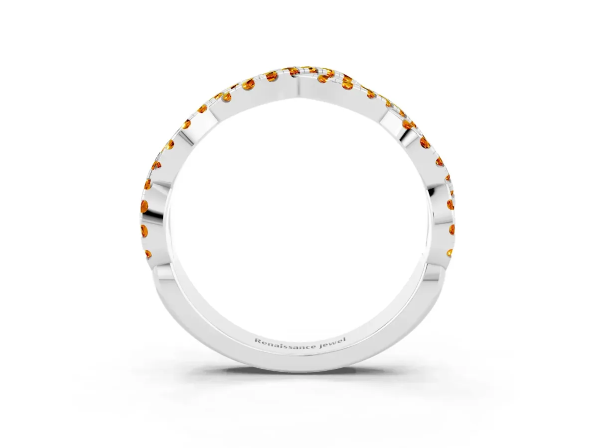 Round Citrine Twisted Eternity Band with Pavé and Shared Prong Setting Platinum