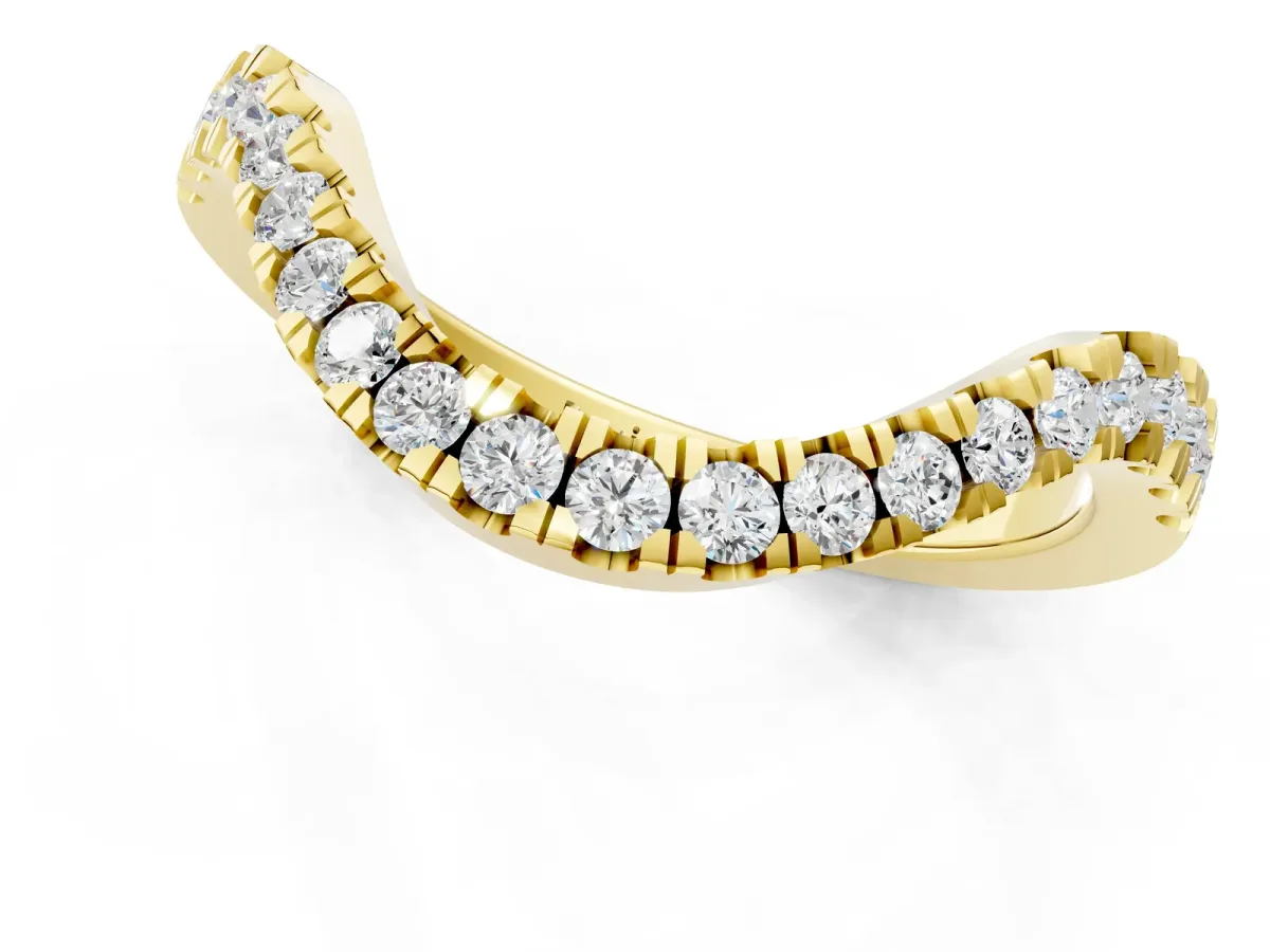 Curved Pavé Round Diamond Eternity Band with Shared Prong Setting Yellow gold
