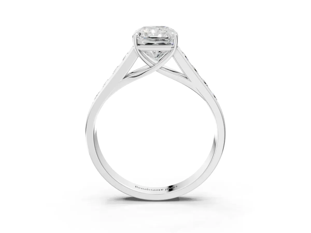 Radiant Cut Solitaire Channel-Set Diamond Engagement Ring with Four-Prong Setting Platinum