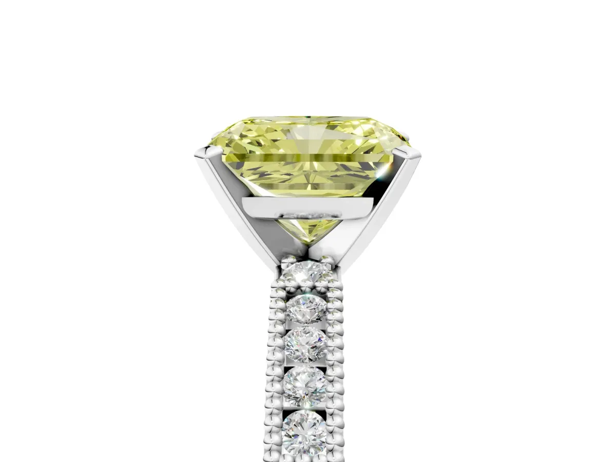 Fancy Yellow Radiant Cut Solitaire with Pavé Band and Four-Prong Setting Silver