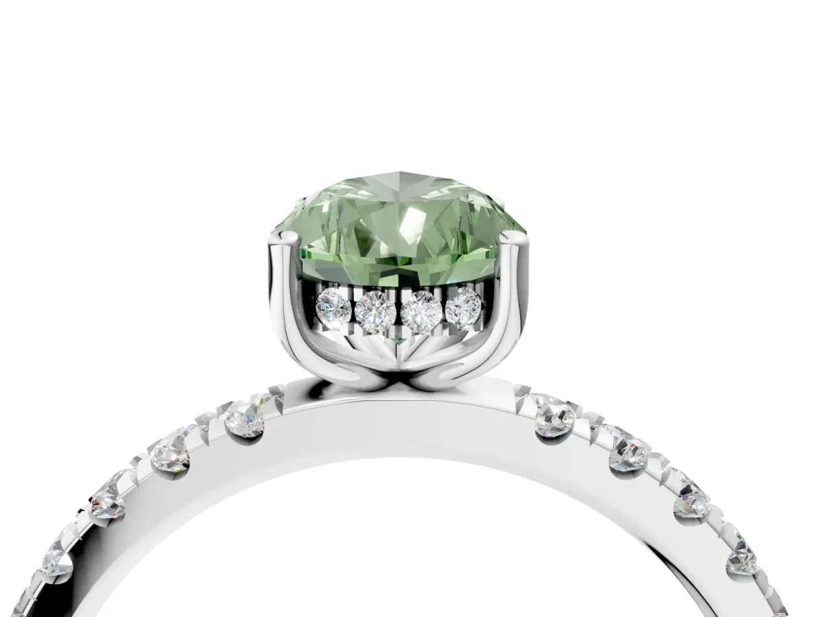 Fancy Green Pear Cut Diamond Pave Band Solitaire Ring with Round and Prong Setting Platinum