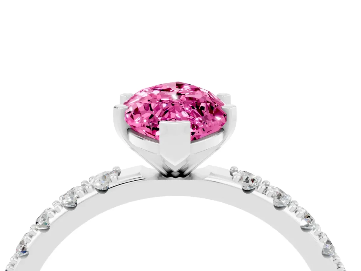 Marquise Cut Pink Sapphire Solitaire Pavé Band with Four-Prong Setting Silver