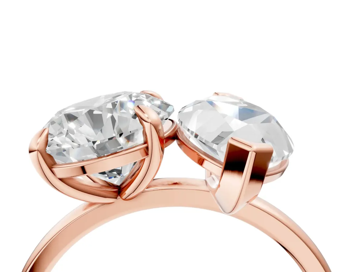 Round and Marquise Toi Moi Ring with Prong Setting and Plain Band Rose gold