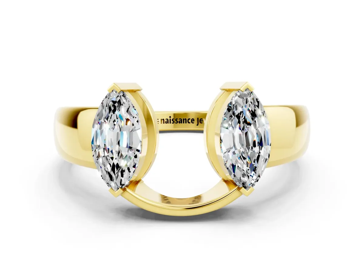 Marquise Moissanite Open Band Ring with Tension Setting Yellow gold