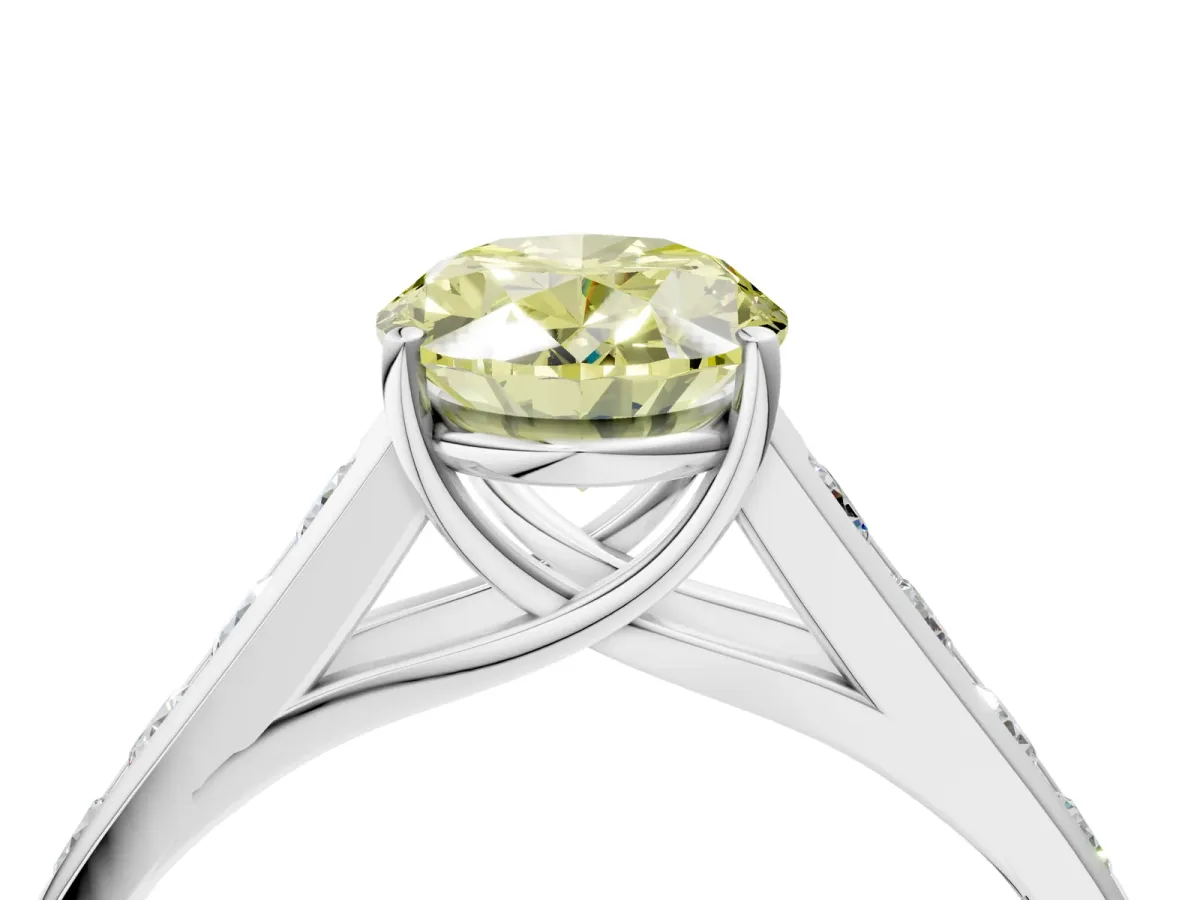 Fancy Yellow Oval Cut Brilliant Channel-Set Solitaire Ring with Four-Prong Setting White gold