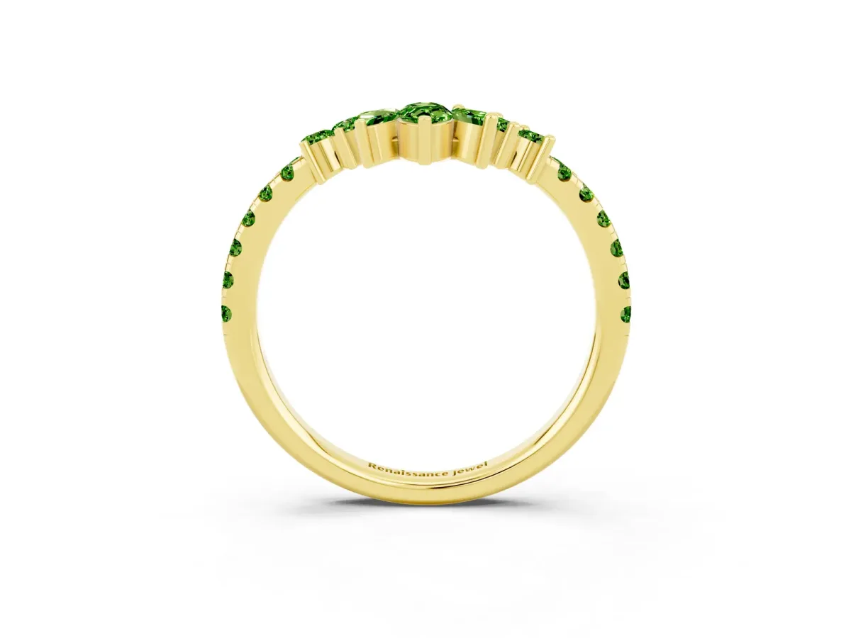 Chevron Marquise and Round Peridot Open Band with Prong Setting Yellow gold