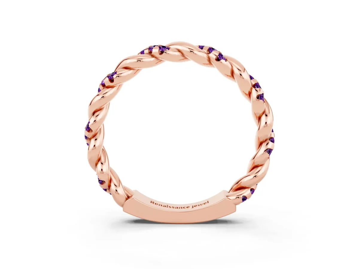 Twisted Pavé Round Amethyst Eternity Band Rose gold