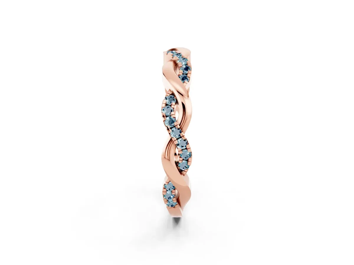 Round Aquamarine Twist Eternity Band with Pavé Setting Rose gold
