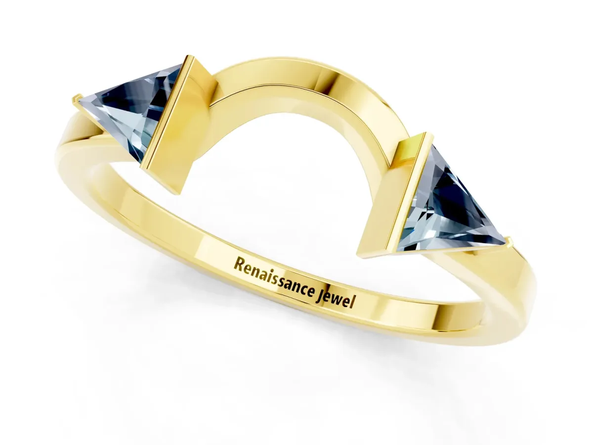 Trillion Aquamarine Open Band Ring with Bezel Setting Yellow gold